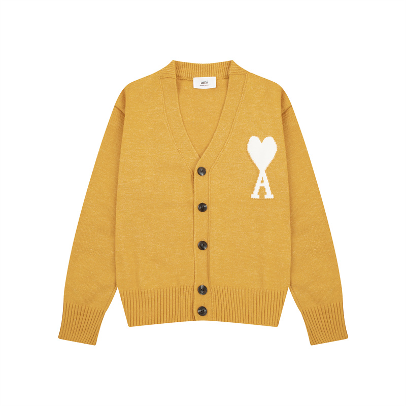 Ami Paris autumn and winter classic macaron love V-neck cardigan sweater coat all-matching sweater couple style