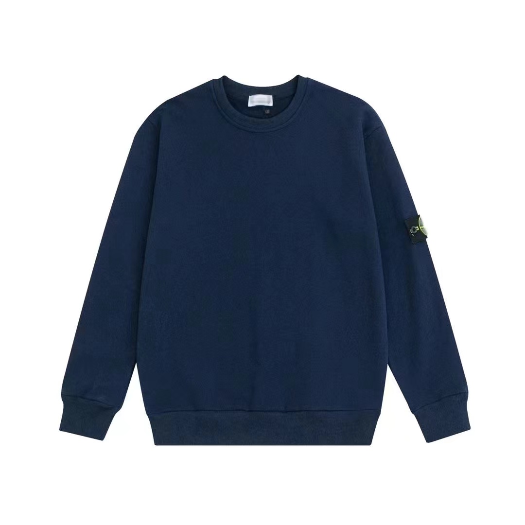 stone stone basic style washed long-sleeved T-shirt round neck pullover leisure loose sweater men and women couple badge Island