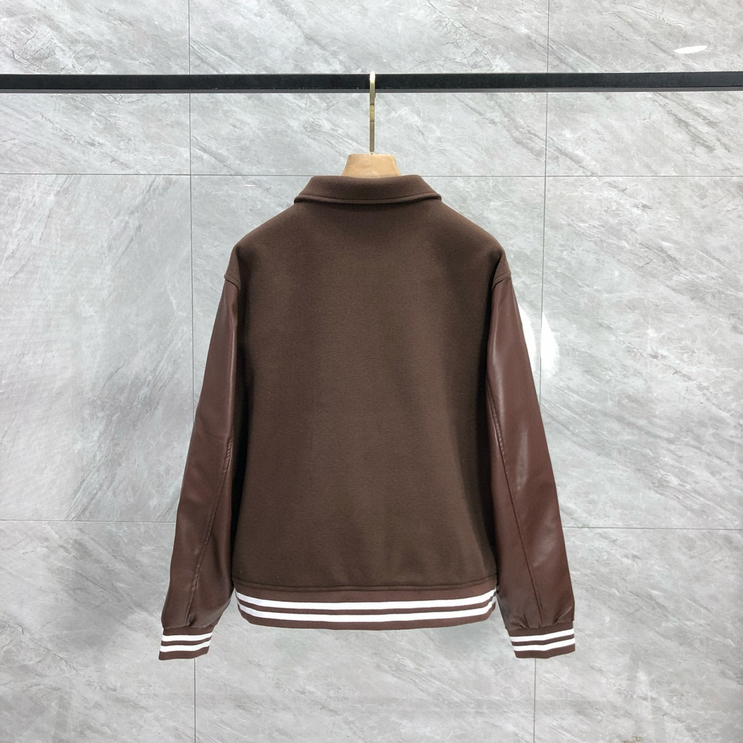 2024 autumn and winter AMIRI bone towel embroidery color contrast patchwork ins leather patchwork baseball uniform jacket coat quilted