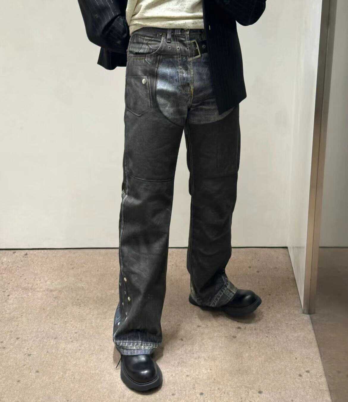 Acne Internet celebrity INS 24Ss new digital printing 3D direct injection washed American retro splash-ink jeans