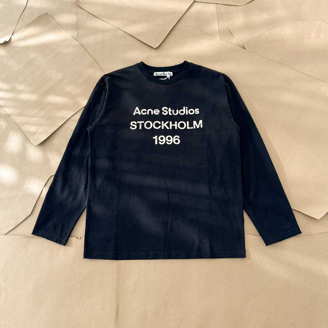 Top version AS 24SS 1996 series retro washed worn old version printed letter slub cotton long sleeve T-shirt
